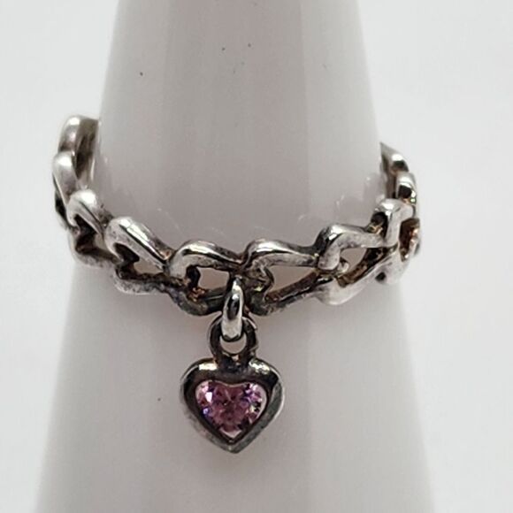 Avon RJ Graziano Sterling Silver & Pink Stone Adjustable Heart Ring - Picture 1 of 6